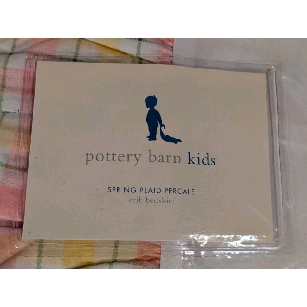 Pottery Barn Kids Crib Dust Ruffle Bed Skirt Plaid Pink Cotton Spring Percale - Picture 8 of 11